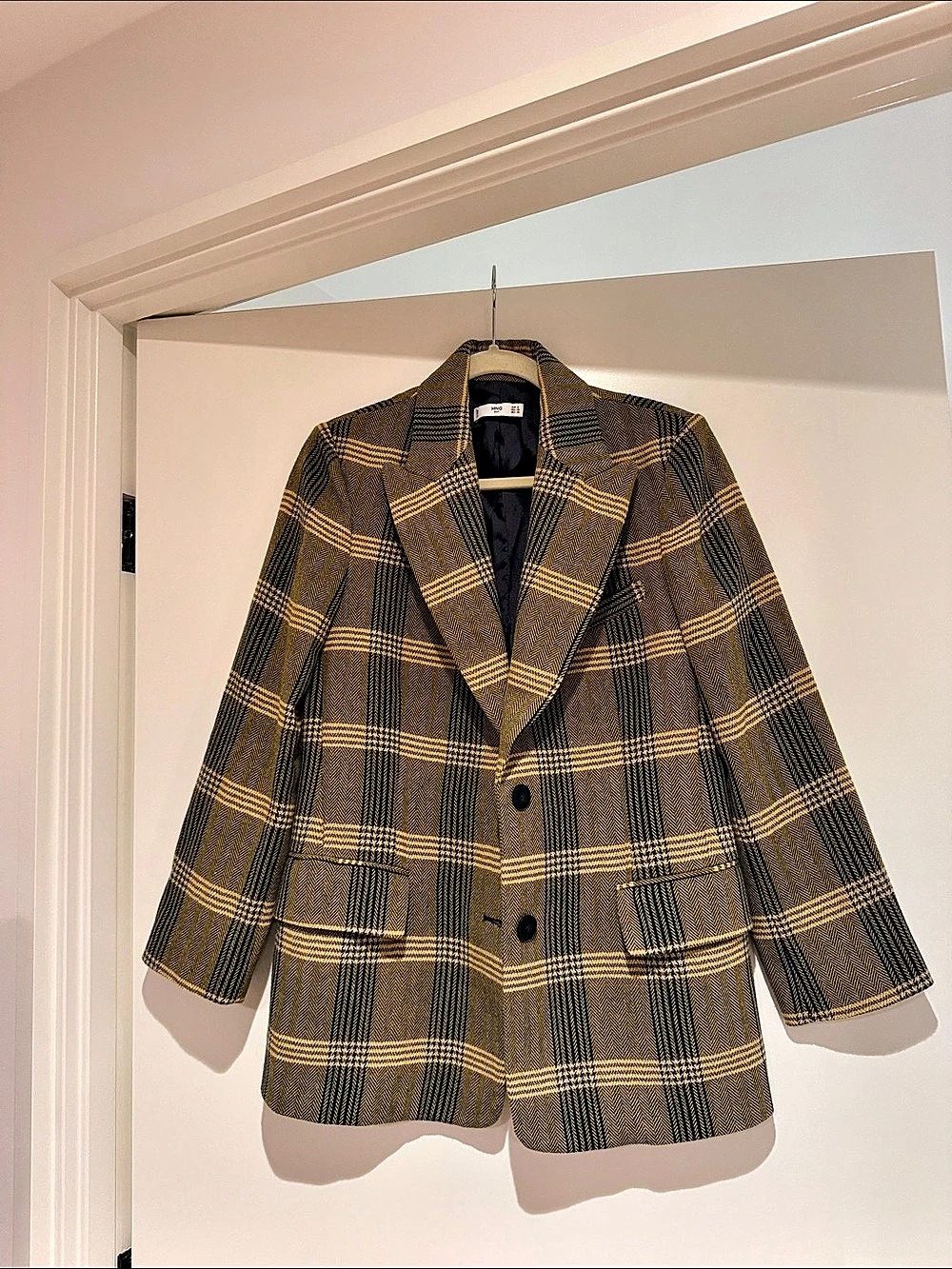MNG Suit Plaid Pea Coat in Brown & Yellow